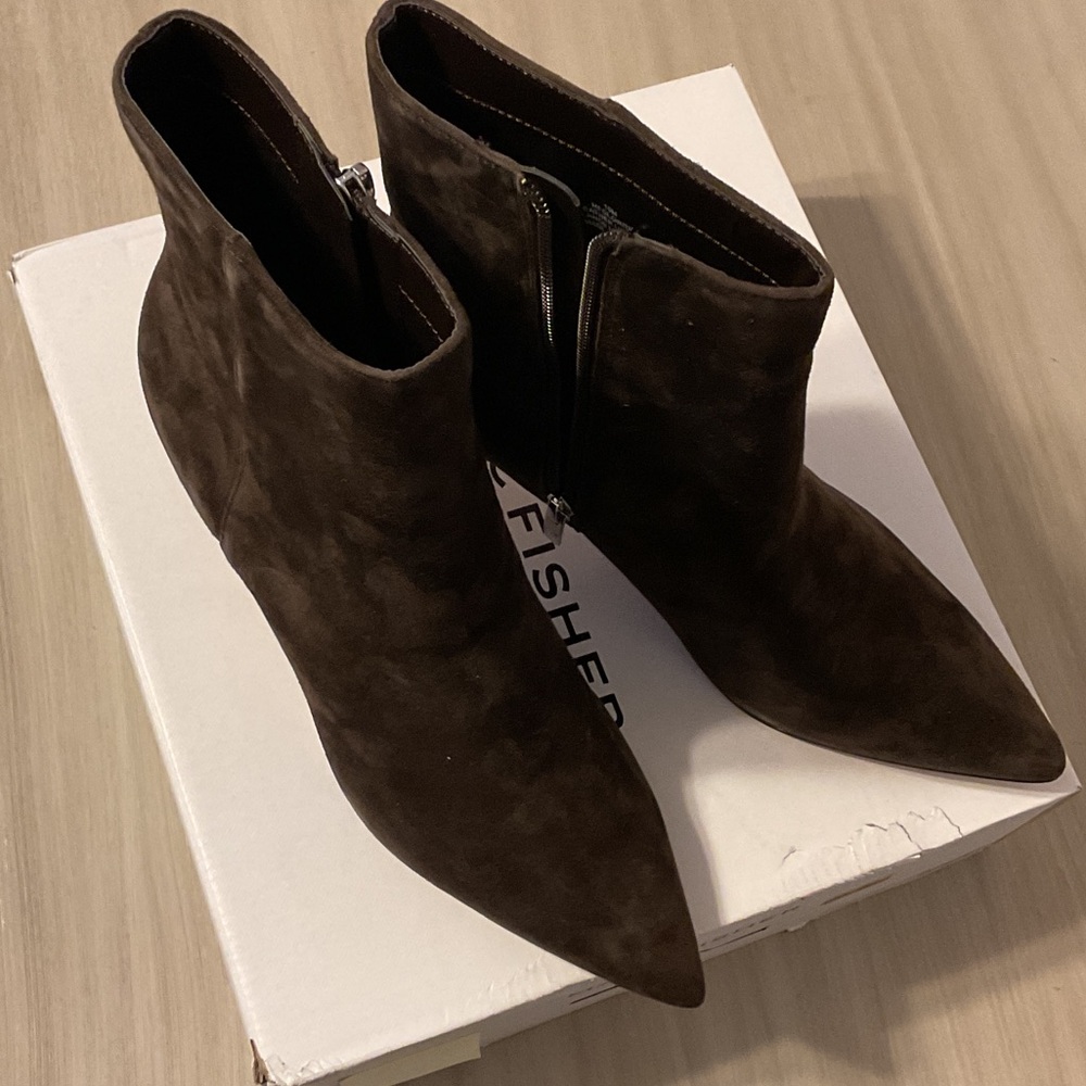 Marc Fisher Dark Brown Suede Heeled Boots - Picture 4 of 6